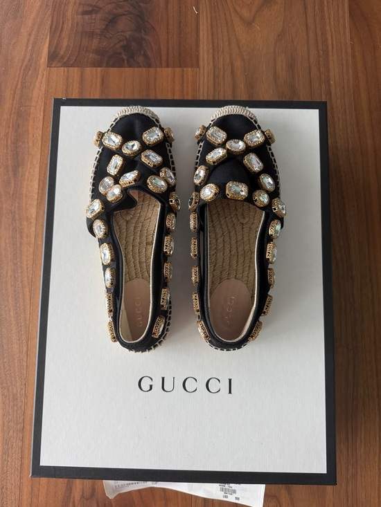 Gucci Shoes - Gucci Black Jeweled Espadrille Loafers